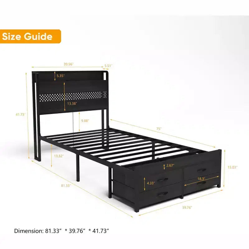 Letto a piattaforma in legno Okak, dimensioni singolo, con vano portaoggetti e testiera, moderno telaio letto piccolo per camera da letto, cameretta bambini