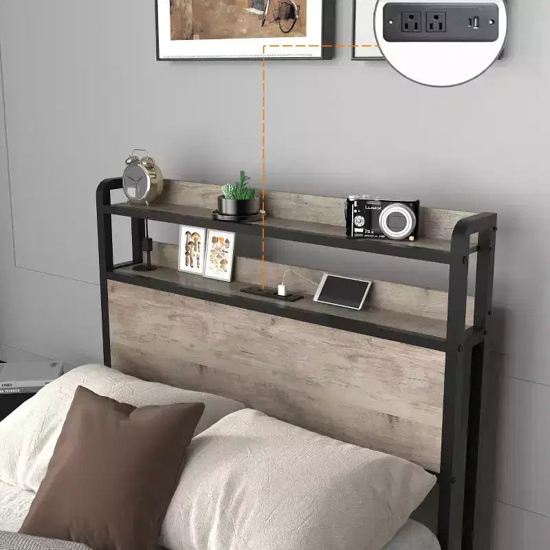 Letto a piattaforma in legno Okak, dimensioni singolo, con vano portaoggetti e testiera, moderno telaio letto piccolo per camera da letto, cameretta bambini
