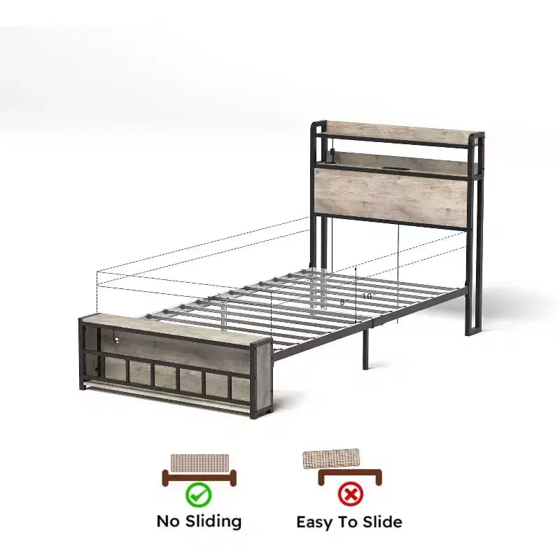 Letto a piattaforma in legno Okak, dimensioni singolo, con vano portaoggetti e testiera, moderno telaio letto piccolo per camera da letto, cameretta bambini