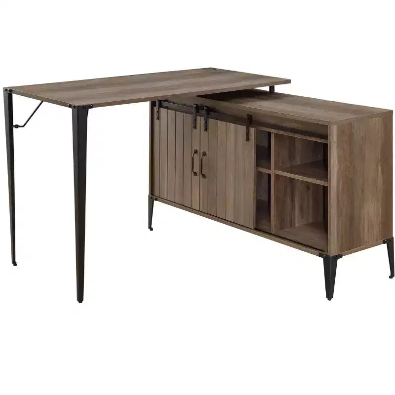 Scrivania a L Okak 48IN in stile rustico con gambe in metallo, scrivania ad angolo con 2 armadietti e 2 mensole, scrivania per computer per soggiorno, studio