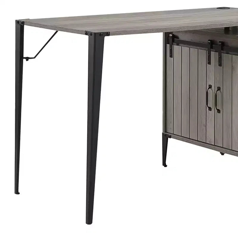 Scrivania a L Okak 48IN in stile rustico con gambe in metallo, scrivania ad angolo con 2 armadietti e 2 mensole, scrivania per computer per soggiorno, studio