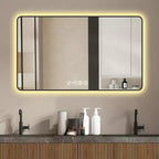Specchio da Bagno a Parete Okak con Angoli Arrotondati, Specchio da Trucco Antiappannamento con Display della Temperatura, Specchio da Parete per Bagno