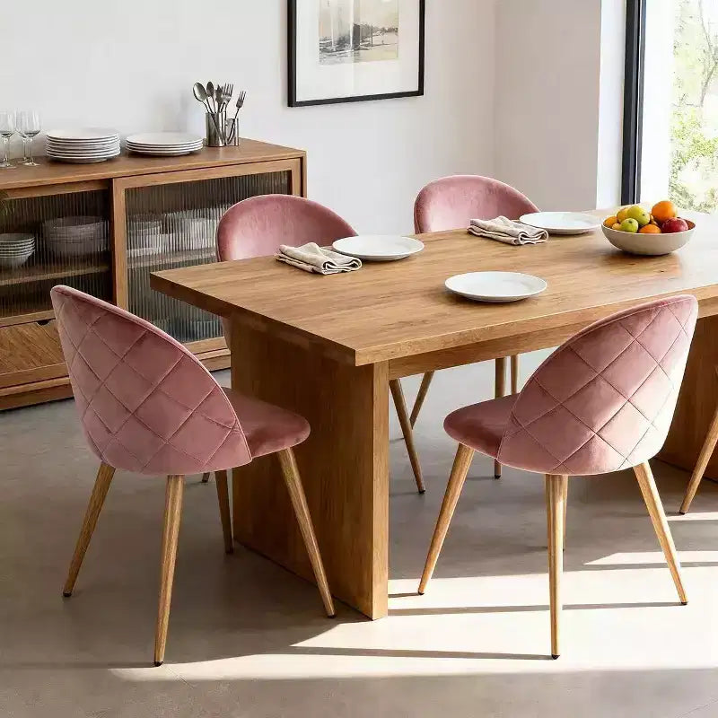 Homy Casa Sedie da Pranzo Imbottite in Velluto con Gambe in Metallo Finitura Rovere, Sedie Laterali Moderne per Sala da Pranzo e Cucina, Set da 4, Rosa