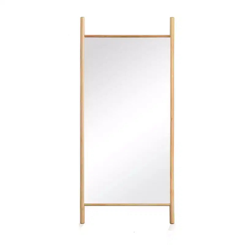 HomeRoots 71 Natural Solid Wood Ladder Leaning Framed Full Length Mirror