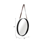 Specchio da parete rotondo con cinghia sospesa - Cornice in metallo, cinghia in ecopelle, decorazione moderna per camera da letto, soggiorno, ufficio - 3 neri