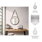 Specchio da parete rotondo con cinghia sospesa - Cornice in metallo, cinghia in ecopelle, decorazione moderna per camera da letto, soggiorno, ufficio - 3 neri