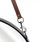 Specchio da parete rotondo con cinghia sospesa - Cornice in metallo, cinghia in ecopelle, decorazione moderna per camera da letto, soggiorno, ufficio - 3 neri