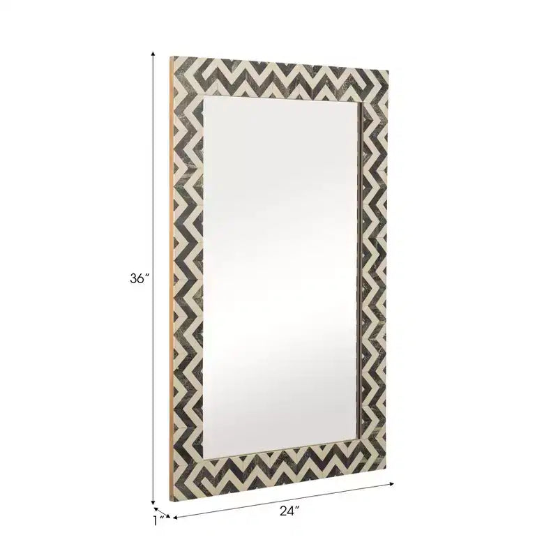 Specchio da Parete Resina Legno Vetro Moderna Cornice Chevron 24x1x36 Pollici Grigio Bianco Accento Decorativo per Casa Ufficio Camera da Letto Soggiorno