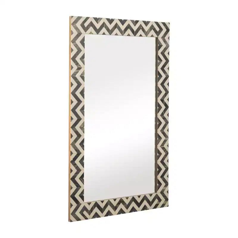 Specchio da Parete Resina Legno Vetro Moderna Cornice Chevron 24x1x36 Pollici Grigio Bianco Accento Decorativo per Casa Ufficio Camera da Letto Soggiorno