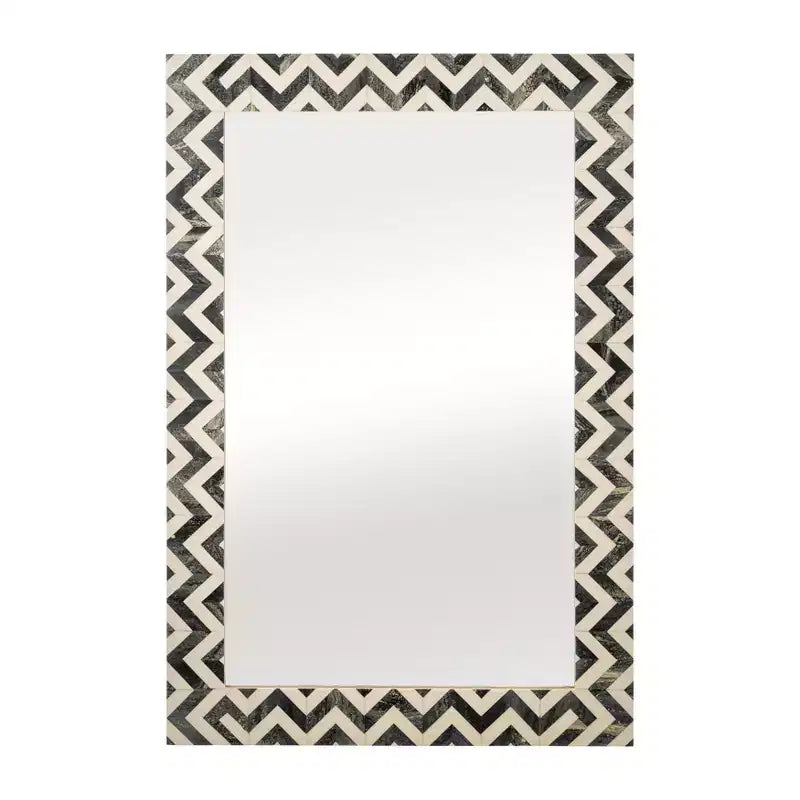 Specchio da Parete Resina Legno Vetro Moderna Cornice Chevron 24x1x36 Pollici Grigio Bianco Accento Decorativo per Casa Ufficio Camera da Letto Soggiorno