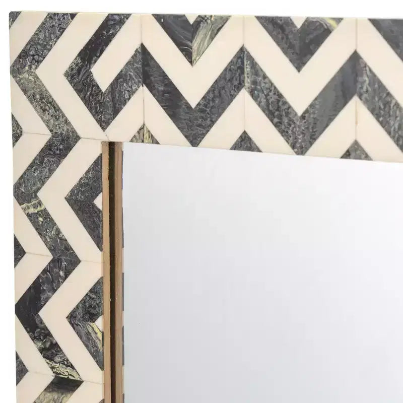 Specchio da Parete Resina Legno Vetro Moderna Cornice Chevron 24x1x36 Pollici Grigio Bianco Accento Decorativo per Casa Ufficio Camera da Letto Soggiorno