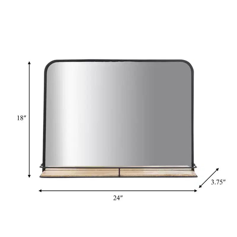 Specchio in metallo e vetro con mensola in legno di mango - Specchio da parete rettangolare moderno per bagno, camera da letto, soggiorno o ufficio
