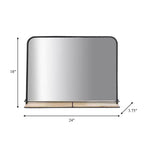 Specchio in metallo e vetro con mensola in legno di mango - Specchio da parete rettangolare moderno per bagno, camera da letto, soggiorno o ufficio