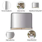 Specchio in metallo e vetro con mensola in legno di mango - Specchio da parete rettangolare moderno per bagno, camera da letto, soggiorno o ufficio