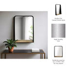 Specchio in metallo e vetro con mensola in legno di mango - Specchio da parete rettangolare moderno per bagno, camera da letto, soggiorno o ufficio
