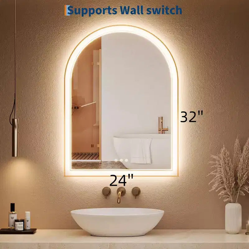 Specchio da Bagno Ad Arco Dorato GustoWave, Specchio da Trucco con Luci LED, Superficie Anti-Appannamento, 3 Temperature di Colore