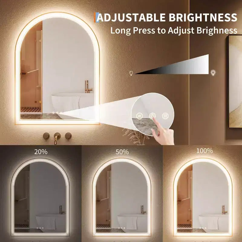 Specchio da Bagno Ad Arco Dorato GustoWave, Specchio da Trucco con Luci LED, Superficie Anti-Appannamento, 3 Temperature di Colore