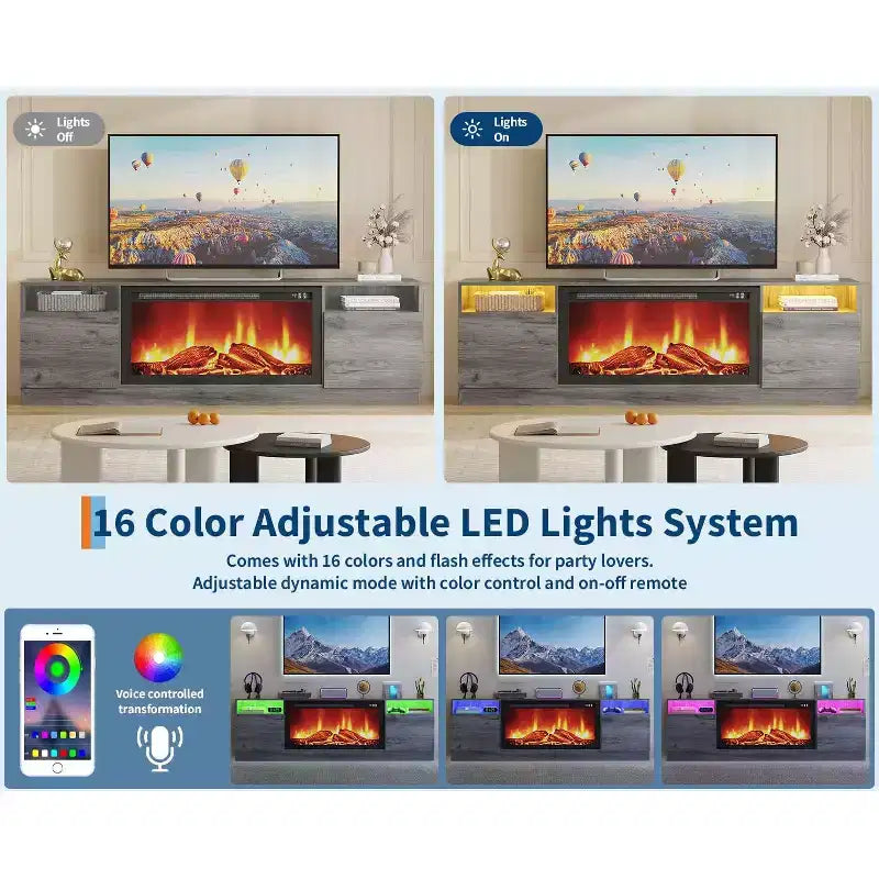 Mobile TV moderno con mobiletto contenitore per TV fino a 75", supporto TV moderno nero per soggiorno (camino non incluso)