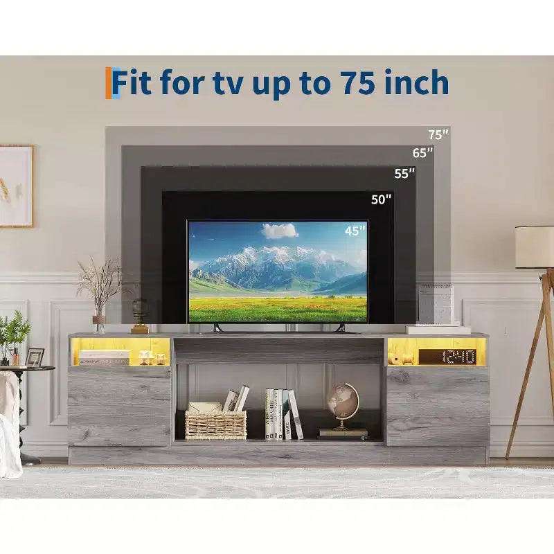 Mobile TV moderno con mobiletto contenitore per TV fino a 75", supporto TV moderno nero per soggiorno (camino non incluso)