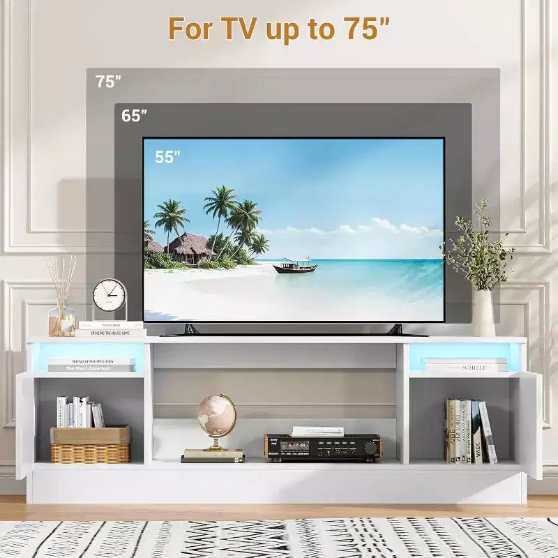 Mobile TV moderno con mobiletto contenitore per TV fino a 75", supporto TV moderno nero per soggiorno (camino non incluso)