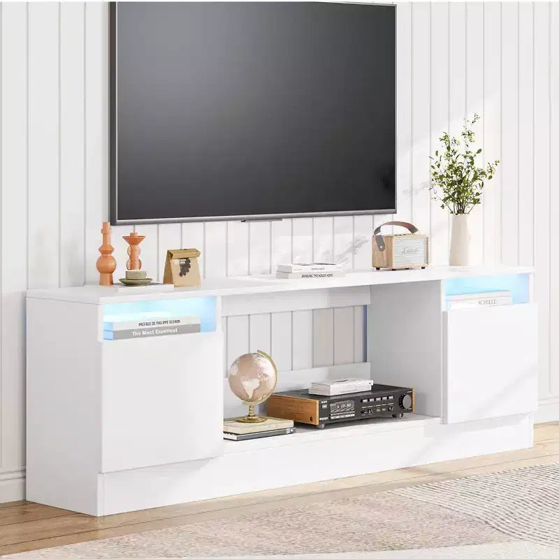 Mobile TV moderno con mobiletto contenitore per TV fino a 75", supporto TV moderno nero per soggiorno (camino non incluso)