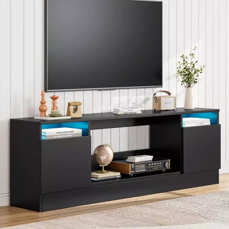 Mobile TV moderno con mobiletto contenitore per TV fino a 75", supporto TV moderno nero per soggiorno (camino non incluso)