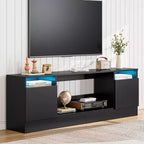 Mobile TV moderno con mobiletto contenitore per TV fino a 75", supporto TV moderno nero per soggiorno (camino non incluso)