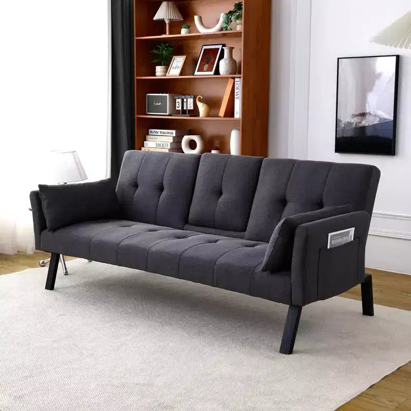 Divano letto multifunzionale in cotone MAYEERTY da 7 pollici con portabicchieri e tasca laterale, per soggiorno e camera da letto, nero