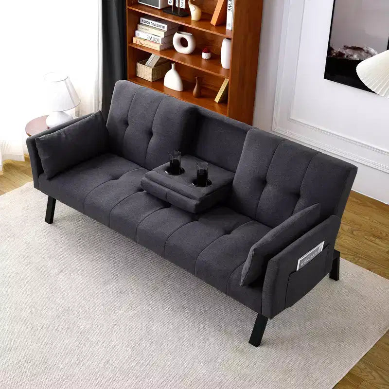 Divano letto multifunzionale in cotone MAYEERTY da 7 pollici con portabicchieri e tasca laterale, per soggiorno e camera da letto, nero