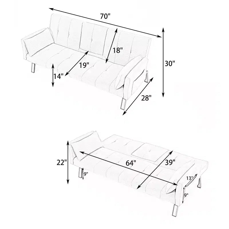 Divano letto multifunzionale in cotone MAYEERTY da 7 pollici con portabicchieri e tasca laterale, per soggiorno e camera da letto, nero
