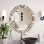 GDFStudio Cruz, Specchio da parete rotondo decorativo in legno stile rustico con perline
