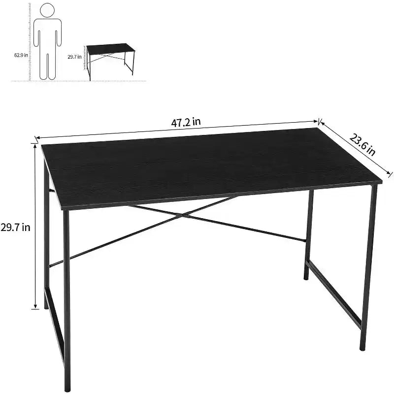 Scrivania da ufficio FurnitureR Home da 120 cm, scrivania semplice con robuste gambe in metallo, tavolo da scrittura multiuso per studenti, lavoro o studio, nero