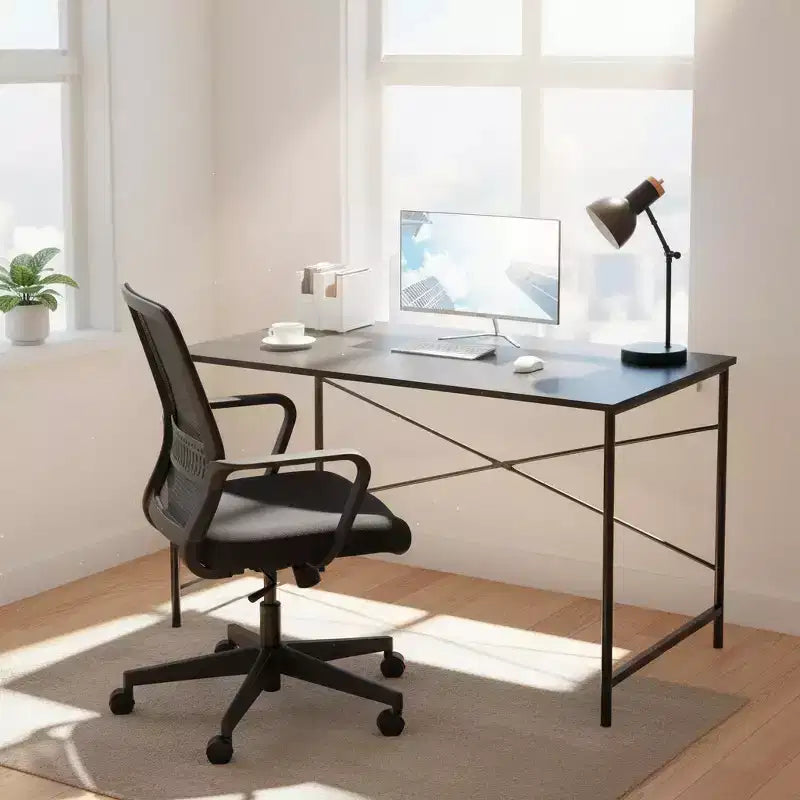 Scrivania da ufficio FurnitureR Home da 120 cm, scrivania semplice con robuste gambe in metallo, tavolo da scrittura multiuso per studenti, lavoro o studio, nero
