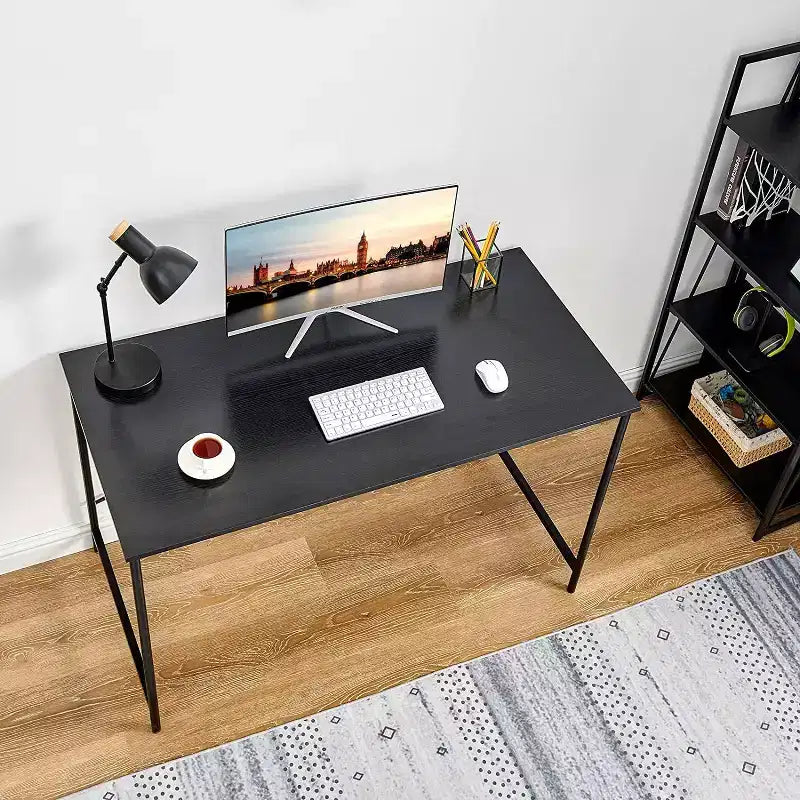 Scrivania da ufficio FurnitureR Home da 120 cm, scrivania semplice con robuste gambe in metallo, tavolo da scrittura multiuso per studenti, lavoro o studio, nero