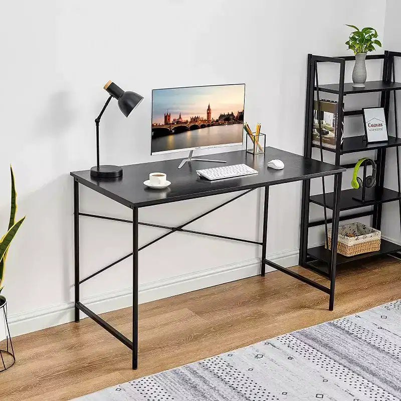 Scrivania da ufficio FurnitureR Home da 120 cm, scrivania semplice con robuste gambe in metallo, tavolo da scrittura multiuso per studenti, lavoro o studio, nero