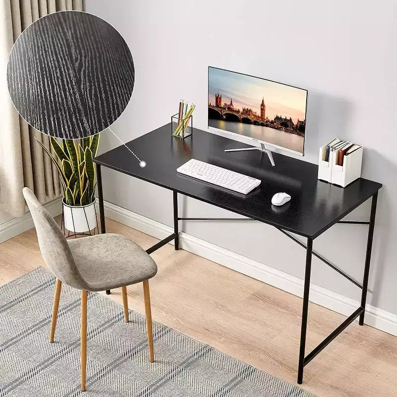 Scrivania da ufficio FurnitureR Home da 120 cm, scrivania semplice con robuste gambe in metallo, tavolo da scrittura multiuso per studenti, lavoro o studio, nero