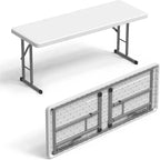 VINGLI 4 FT Narrow Folding Table,Premium Quality HDPE Material and Sturdy Metal Frame, Perfect for Party, Home Work, White