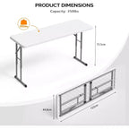 VINGLI Tavolo Pieghevole Stretto da 4 FT, Materiale HDPE di Alta Qualità e Robusto Telaio in Metallo, Perfetto per Feste, Lavoro da Casa, Bianco