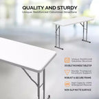 VINGLI Tavolo Pieghevole Stretto da 4 FT, Materiale HDPE di Alta Qualità e Robusto Telaio in Metallo, Perfetto per Feste, Lavoro da Casa, Bianco