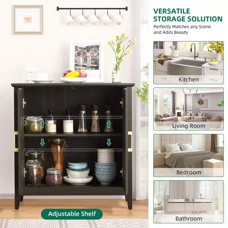 Credenza moderna con ripiani regolabili, Mobile contenitore rustico per sala da pranzo e coffee bar