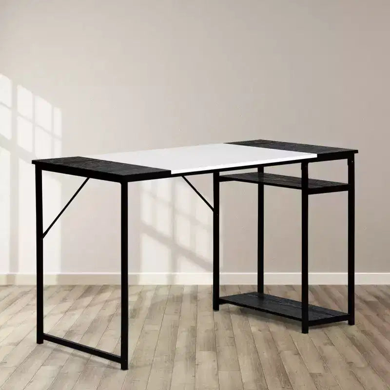FurnitureR Scrivania per Studio da 120 cm con Ripiani Contenitori, Scrivania per Computer con Struttura in Metallo, Tavolo da Lavoro Salvaspazio per Ufficio Domestico, Nero/Bianco