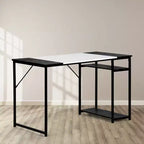 FurnitureR Scrivania per Studio da 120 cm con Ripiani Contenitori, Scrivania per Computer con Struttura in Metallo, Tavolo da Lavoro Salvaspazio per Ufficio Domestico, Nero/Bianco