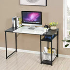 FurnitureR Scrivania per Studio da 120 cm con Ripiani Contenitori, Scrivania per Computer con Struttura in Metallo, Tavolo da Lavoro Salvaspazio per Ufficio Domestico, Nero/Bianco