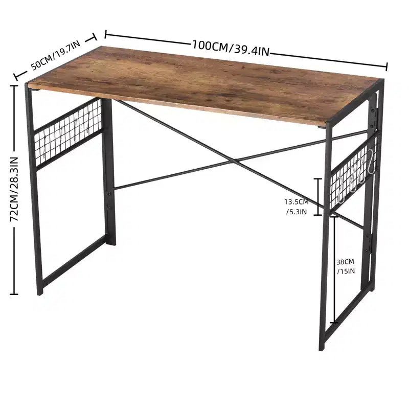 FurnitureR Scrivania Pieghevole, 100 cm Salvaspazio per Studio, Scrivania per Computer con 8 Ganci portaoggetti per Camera da Letto, Ufficio, Dormitorio, Marrone