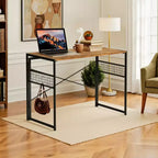 FurnitureR Scrivania Pieghevole, 100 cm Salvaspazio per Studio, Scrivania per Computer con 8 Ganci portaoggetti per Camera da Letto, Ufficio, Dormitorio, Marrone