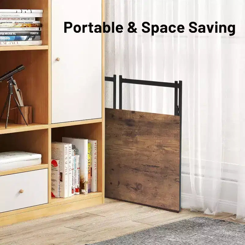 FurnitureR Scrivania Pieghevole, 100 cm Salvaspazio per Studio, Scrivania per Computer con 8 Ganci portaoggetti per Camera da Letto, Ufficio, Dormitorio, Marrone