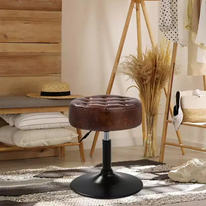 Sgabello ottomano girevole regolabile trapuntato Furniliving Mid-Century, in ecopelle, sedia rotonda di grandi dimensioni per trucco/toeletta, per camera da letto/salotto