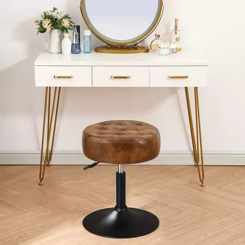Sgabello ottomano girevole regolabile trapuntato Furniliving Mid-Century, in ecopelle, sedia rotonda di grandi dimensioni per trucco/toeletta, per camera da letto/salotto