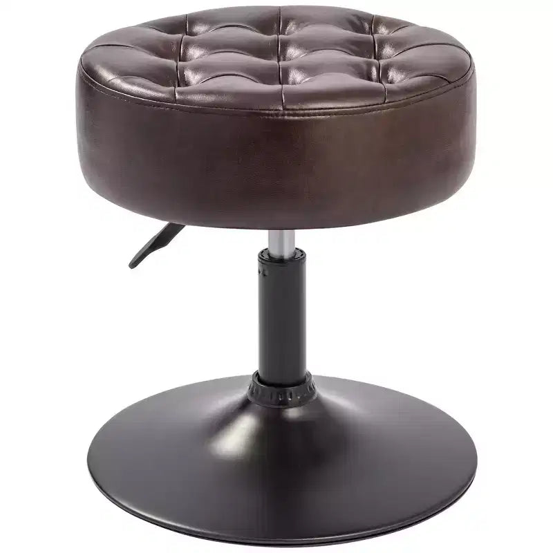 Furniliving Mid-Century Tufted Adjustable Swivel Makeup Ottoman Stool, Faux Leather, Big Size Round Vanity Stool Chair for Bedroom/Living Room
