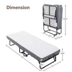 Letto Pieghevole con Materasso, Letto Pieghevole Portatile con Materasso in Memory Foam a 5 Strati e Struttura in Metallo, Letto Pieghevole per Ospiti su Ruote con Tasca Laterale